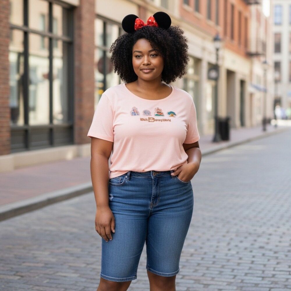 NWT Walt Disney World Patchwork Graphic Tee 3X Pink Peach Park Hopper Vacation
